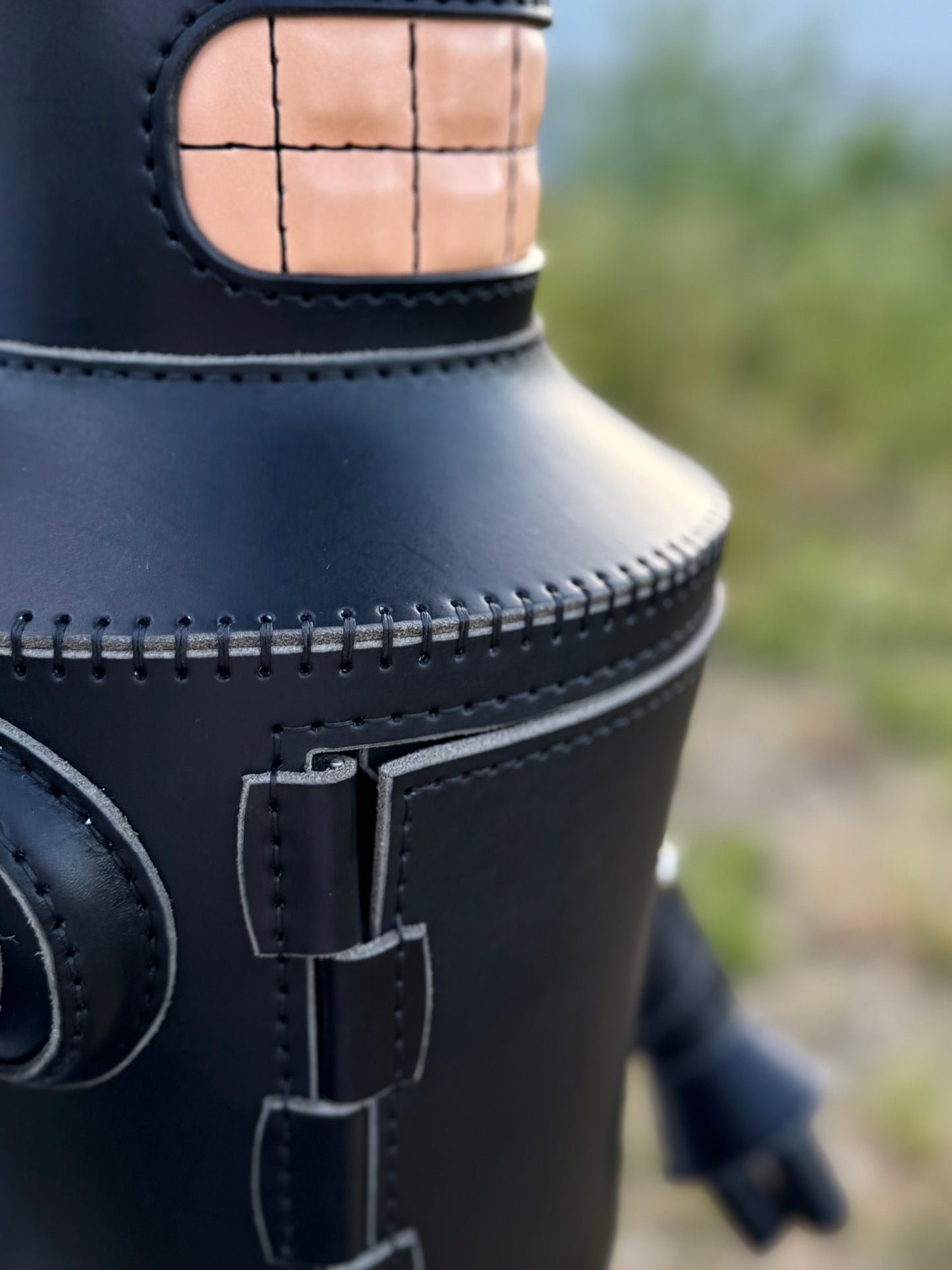Handmade Black Leather Robot Backpack with Removable Head