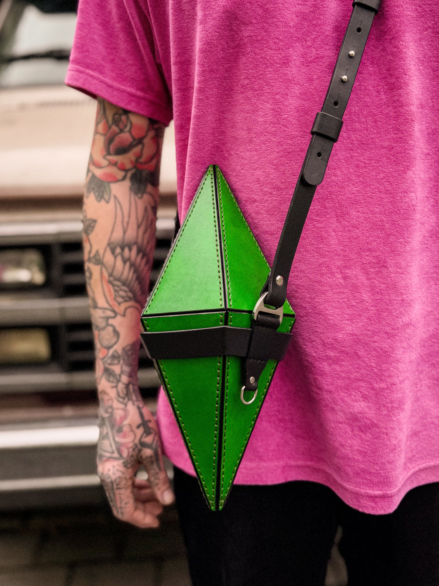 Handmade Green Crystal Bag | Geometric Sculptural Handbag with Magnetic Closure