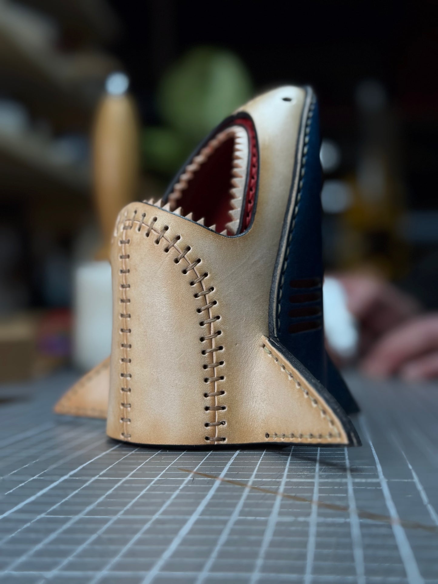 Leather Shark Pen Holder| Modular Desk Organizer