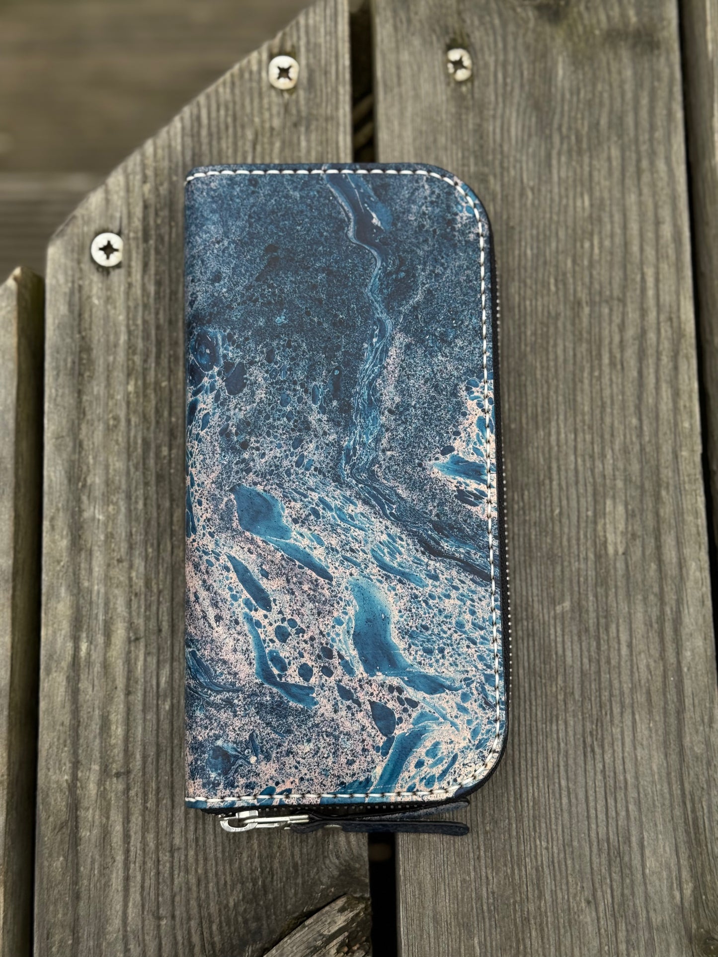 Hand-Dyed Leather Zip Around Wallet
