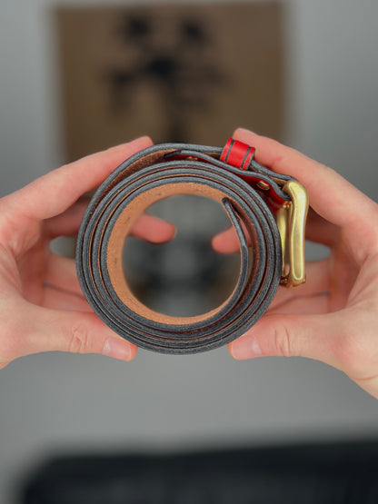 Red Leather Belt with Chain Embossing