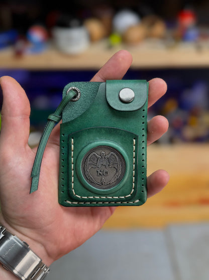 Green Leather Cardholder Coin  with Luck embossing