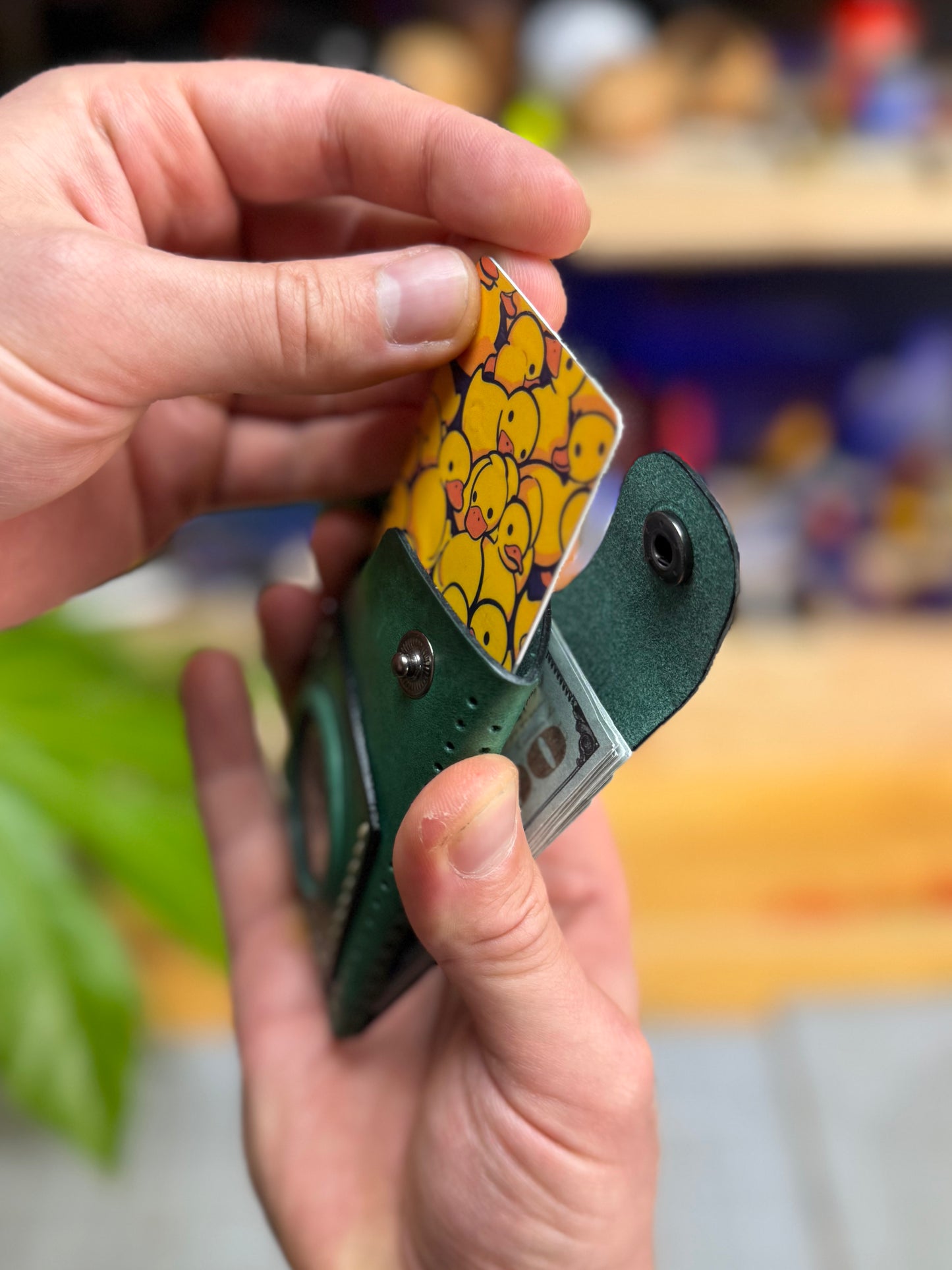Green Leather Cardholder Coin  with Luck embossing