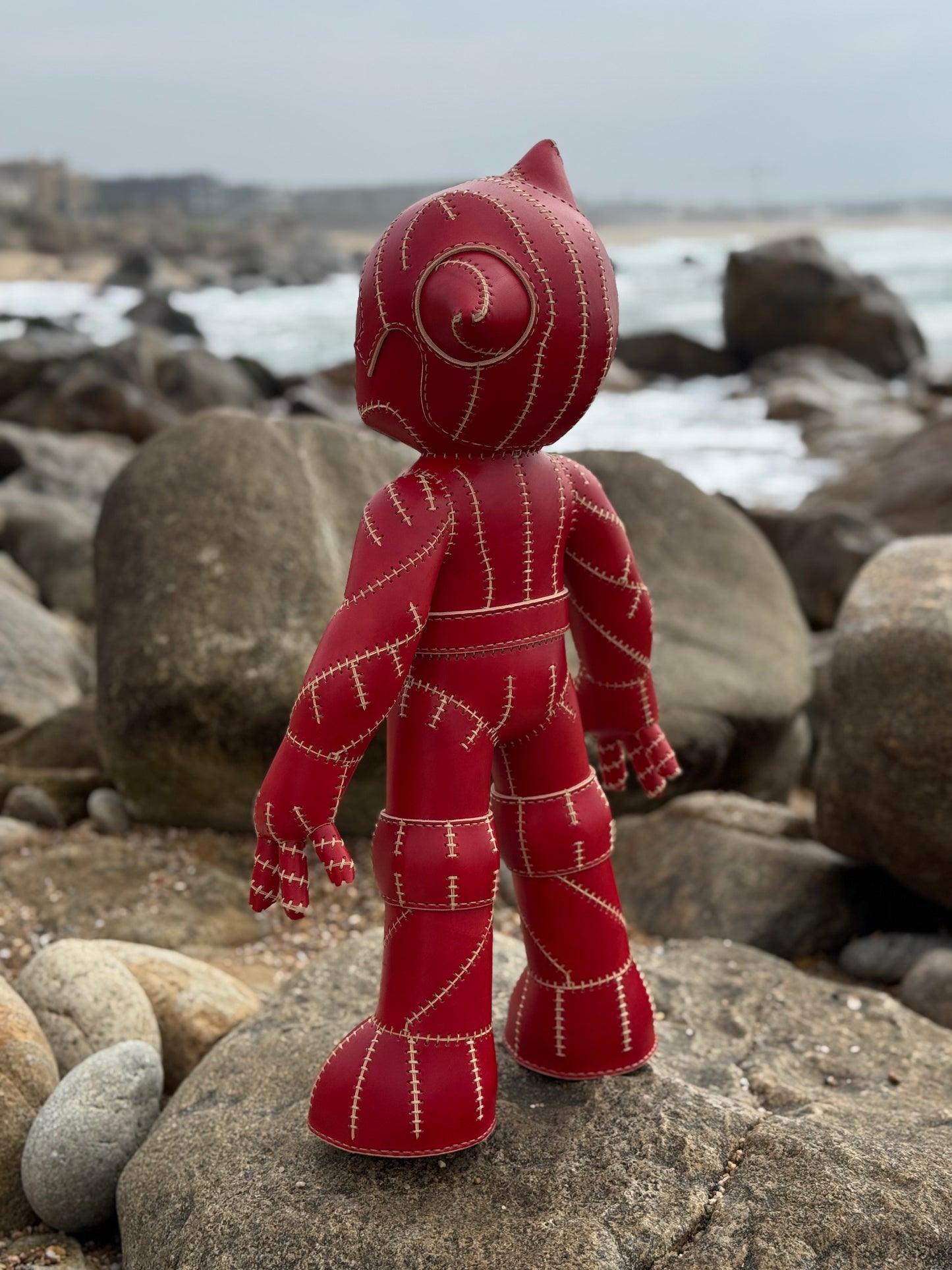 Handmade Red Leather Sculpture| Stitched Leather Art Character