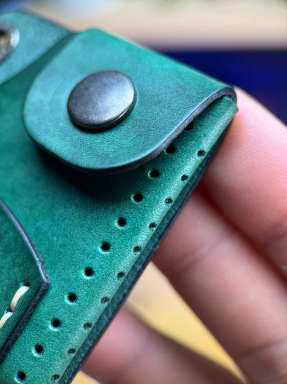 Green Leather Cardholder Coin  with Luck embossing