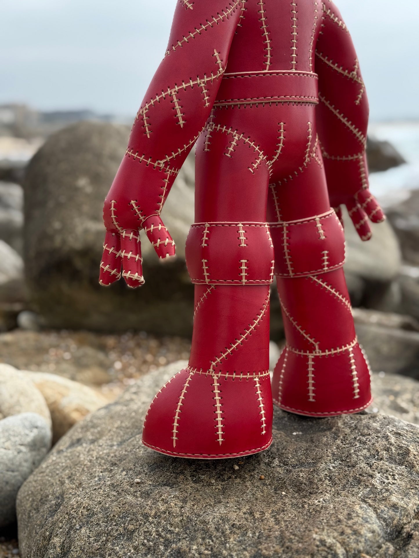 Handmade Red Leather Sculpture| Stitched Leather Art Character