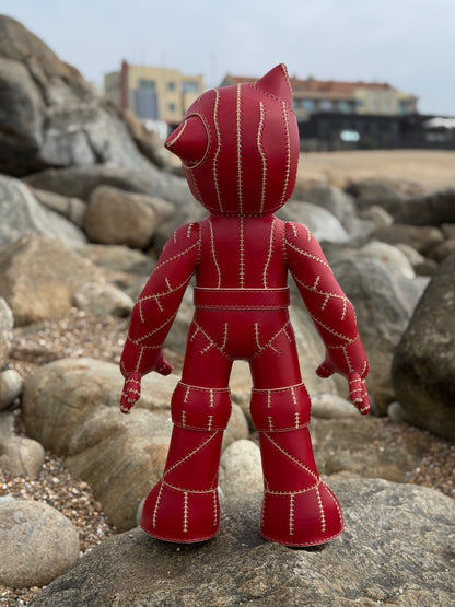 Handmade Red Leather Sculpture| Stitched Leather Art Character
