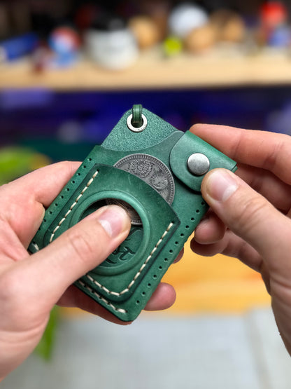 Green Leather Cardholder Coin  with Luck embossing