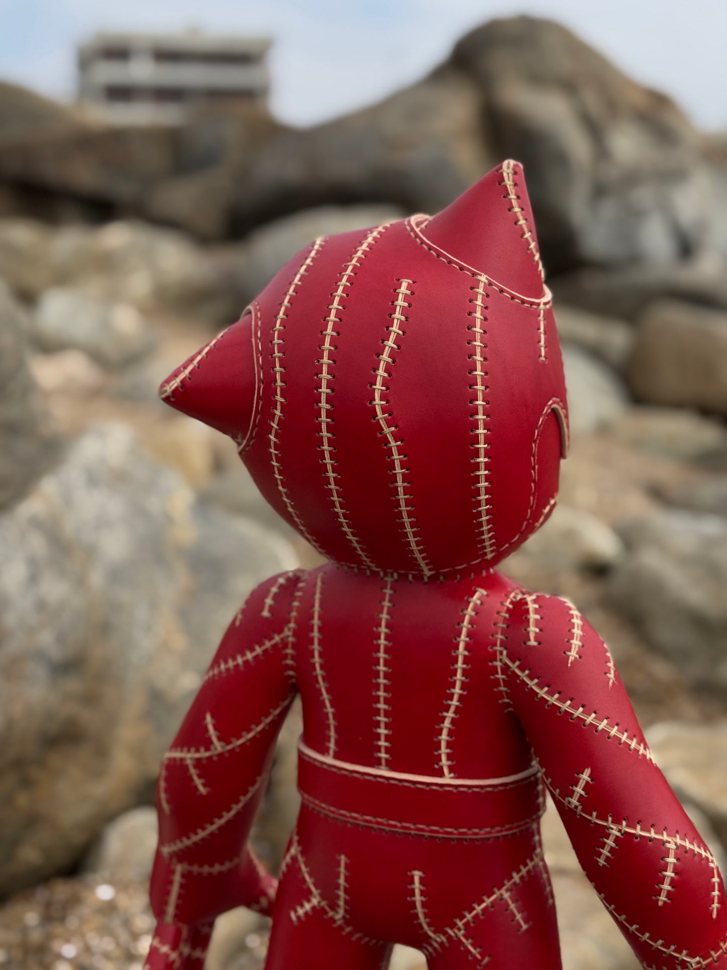 Handmade Red Leather Sculpture| Stitched Leather Art Character