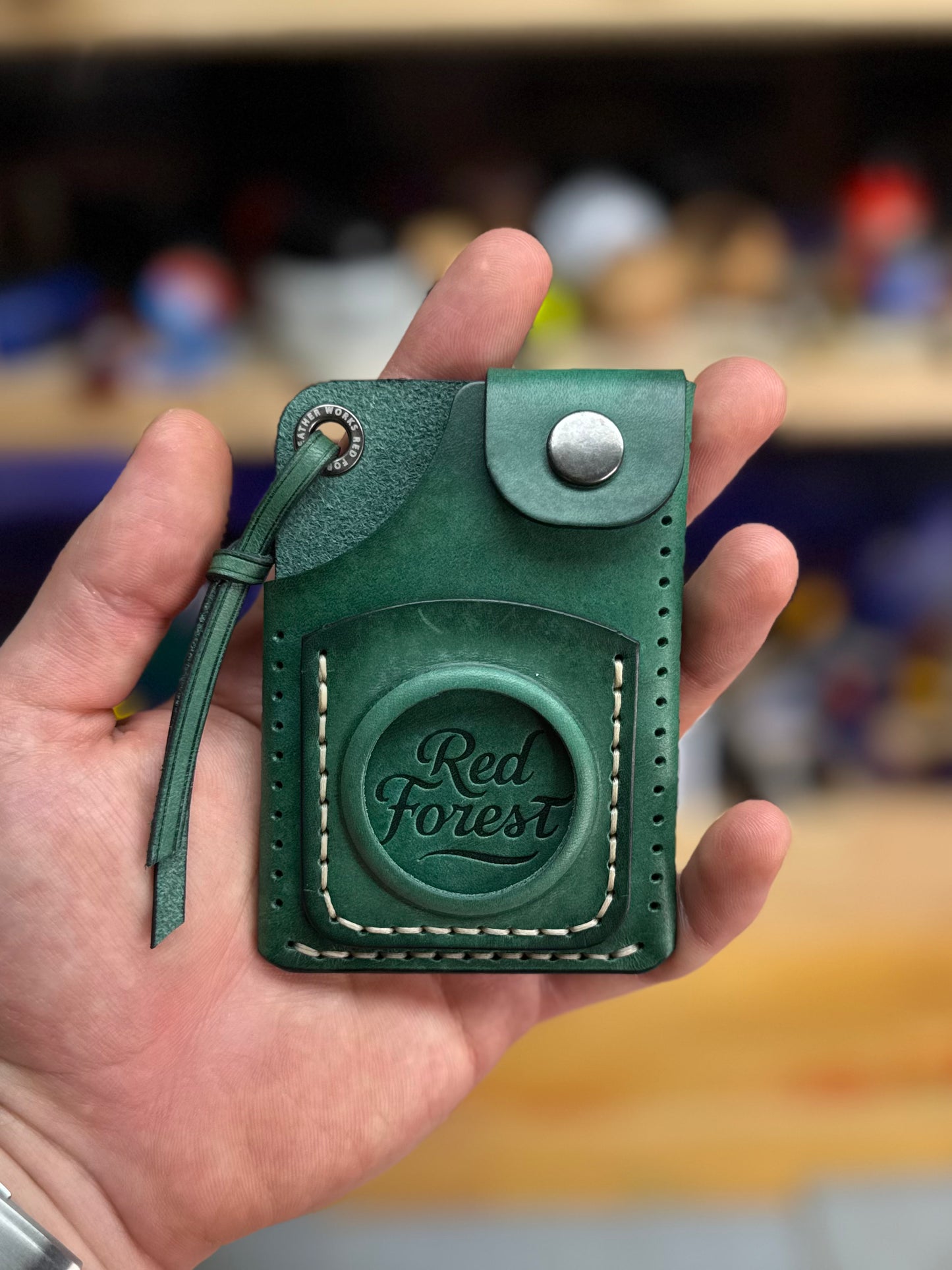Green Leather Cardholder Coin  with Luck embossing