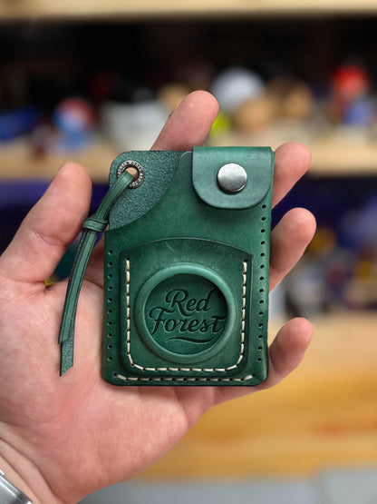 Green Leather Cardholder Coin  with Luck embossing