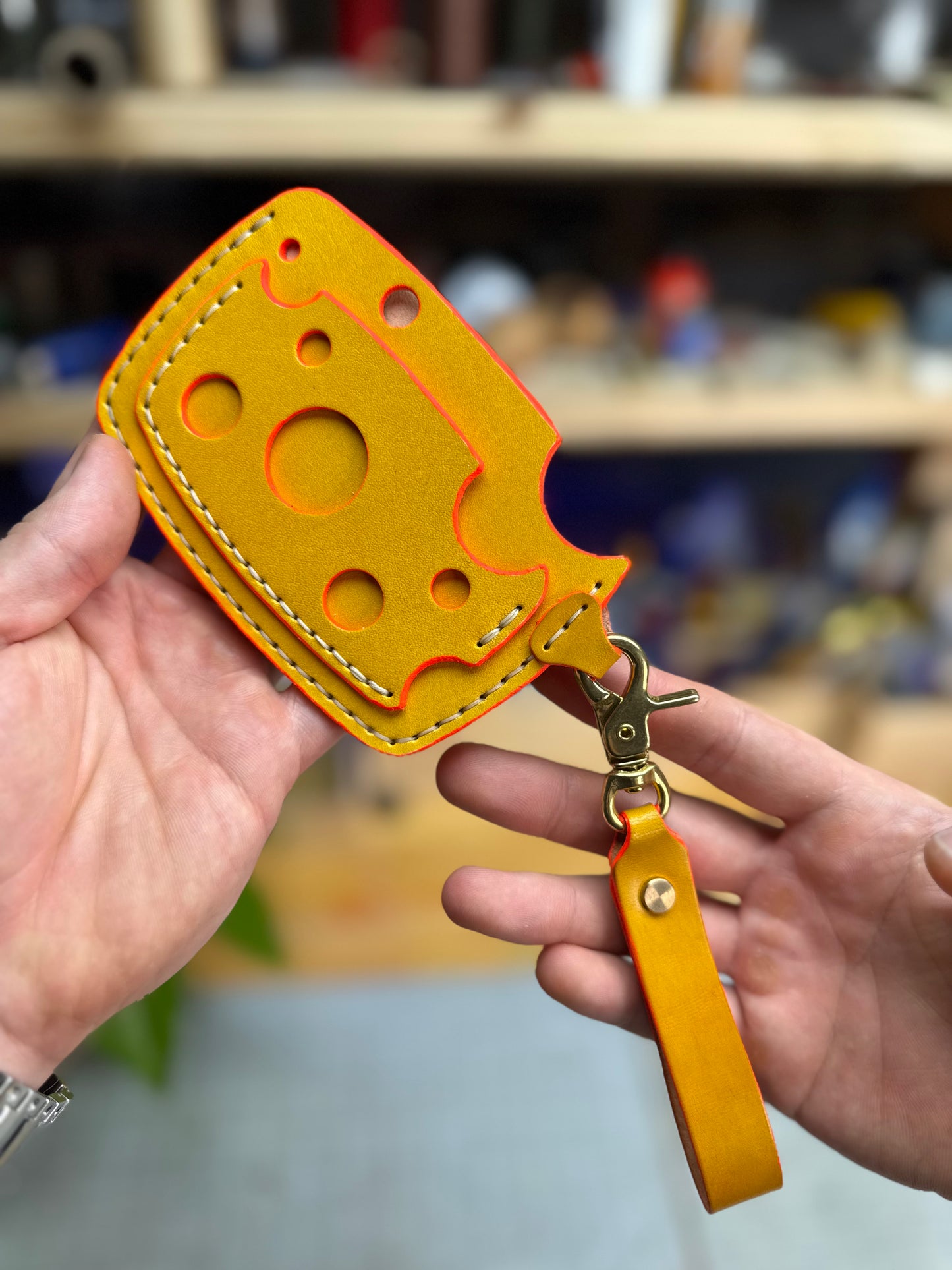 Yellow Leather Cardholder  Cheese-Shaped