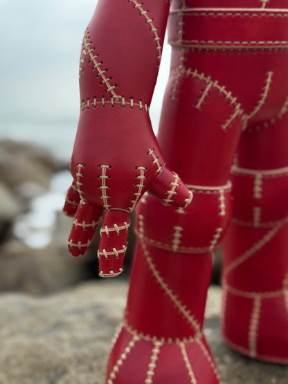 Handmade Red Leather Sculpture| Stitched Leather Art Character