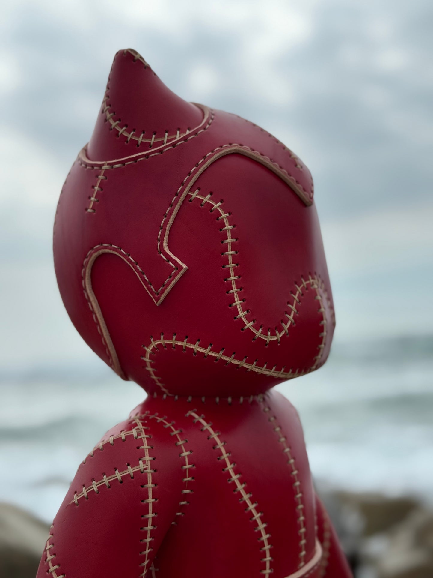 Handmade Red Leather Sculpture| Stitched Leather Art Character