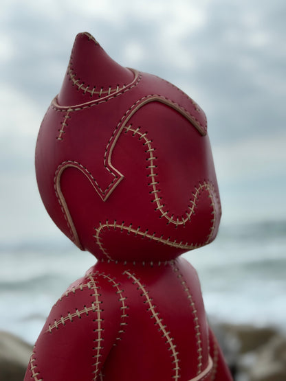 Handmade Red Leather Sculpture| Stitched Leather Art Character