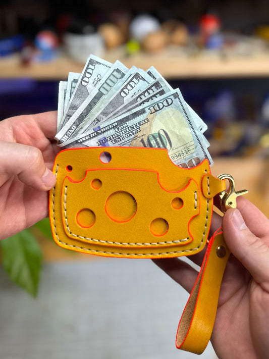 Yellow Leather Cardholder  Cheese-Shaped