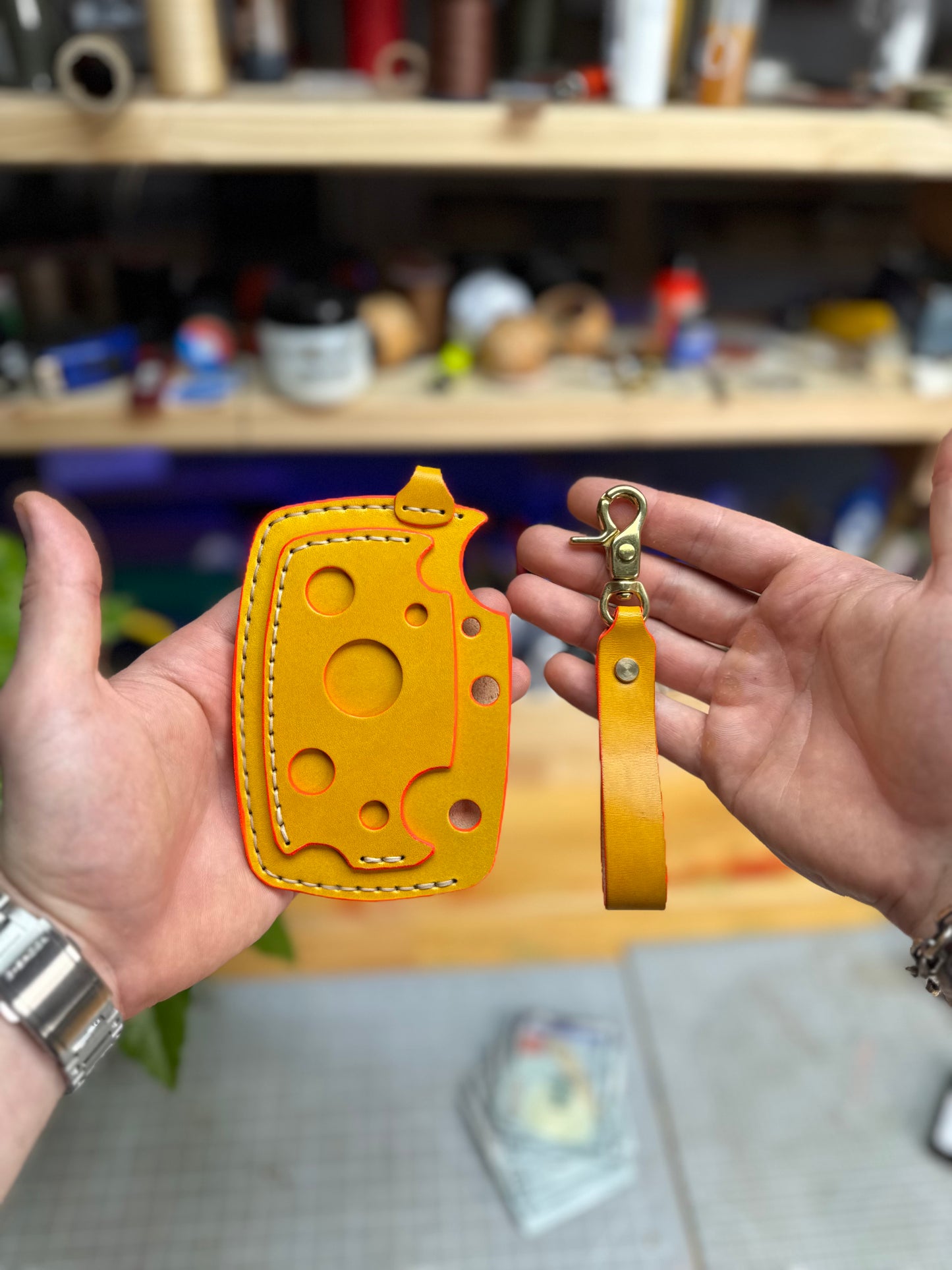Yellow Leather Cardholder  Cheese-Shaped