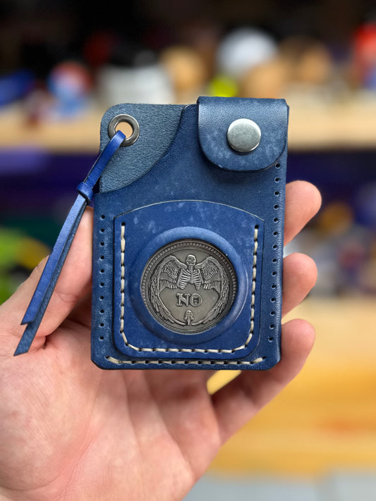Blue Leather Cardholder Coin with Skeleton embossing