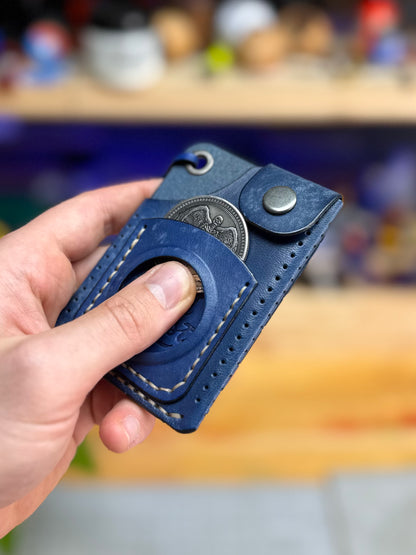 Blue Leather Cardholder Coin with Skeleton embossing