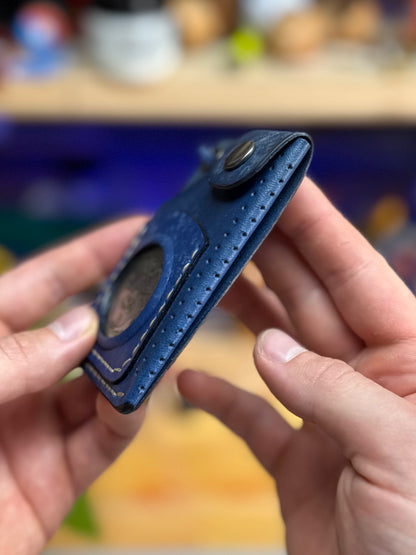 Blue Leather Cardholder Coin with Skeleton embossing
