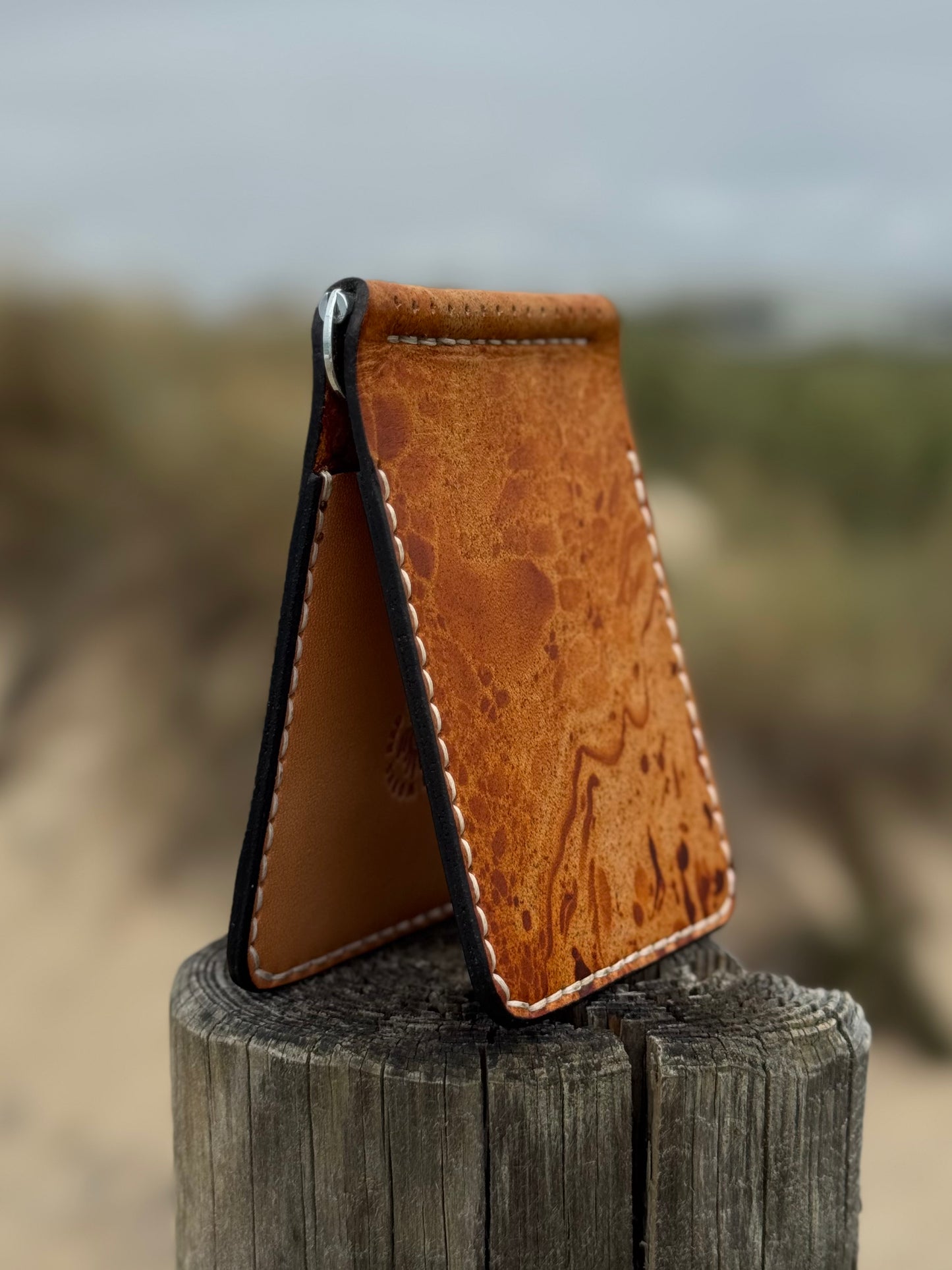 One of One Handmade Leather Money Clip | Hand-Dyed Unique Piece
