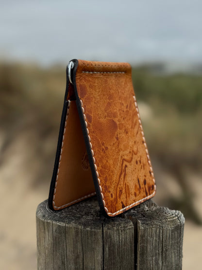 One of One Handmade Leather Money Clip | Hand-Dyed Unique Piece