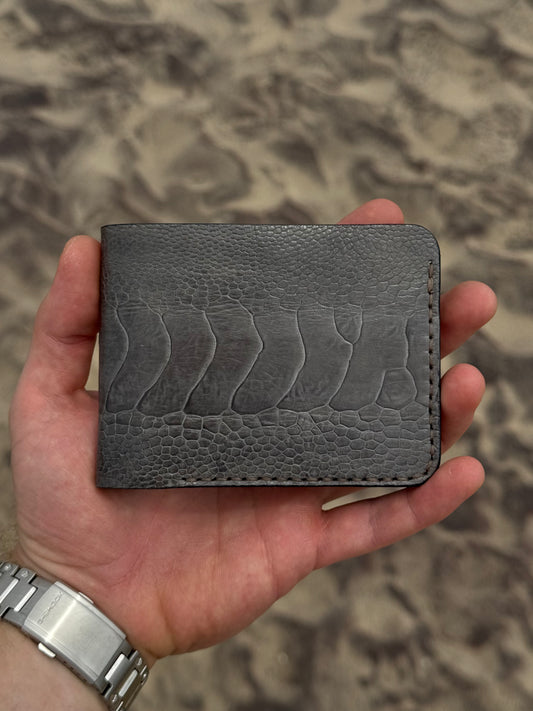 Gray Handmade Ostrich Leather Wallet | Exotic Leather