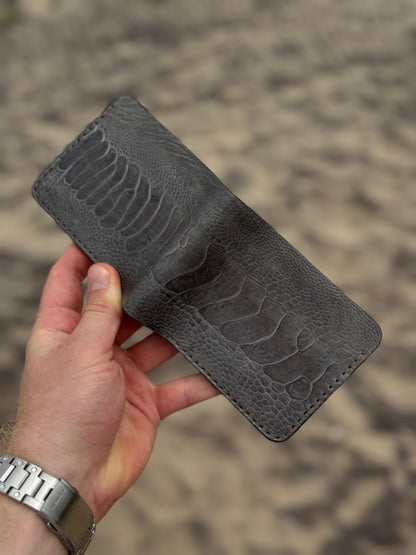 Gray Handmade Ostrich Leather Wallet | Exotic Leather