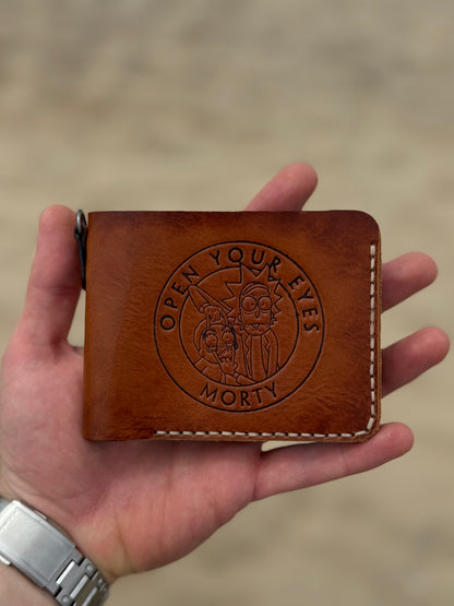 Handmade Leather Wallet with  Embossing Rick and Morty