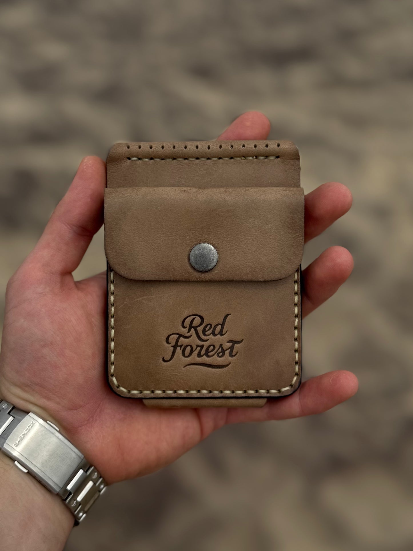 Olive Handmade leather Money Clip with Coin Pocket