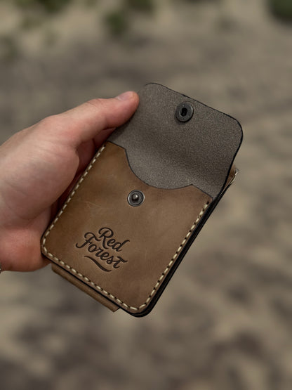 Olive Handmade leather Money Clip with Coin Pocket