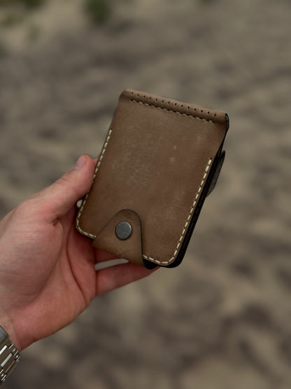 Olive Handmade leather Money Clip with Coin Pocket
