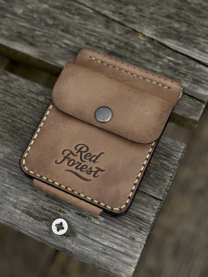 Olive Handmade leather Money Clip with Coin Pocket