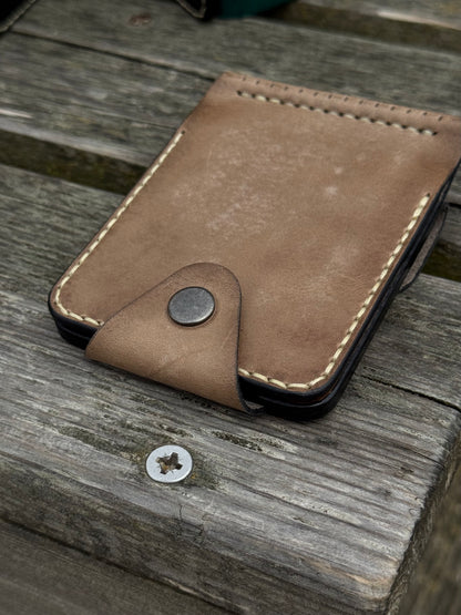 Olive Handmade leather Money Clip with Coin Pocket