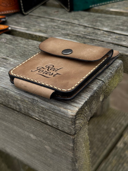 Olive Handmade leather Money Clip with Coin Pocket