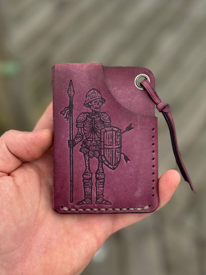 Purple Leather Cardholder Coin with Skeleton embossing