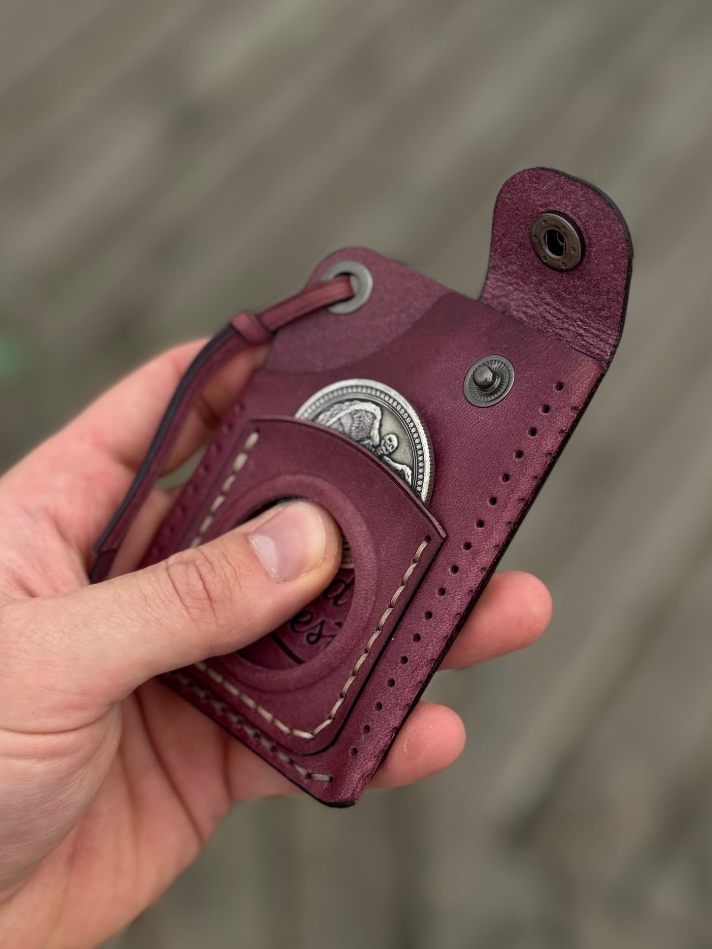 Purple Leather Cardholder Coin with Skeleton embossing
