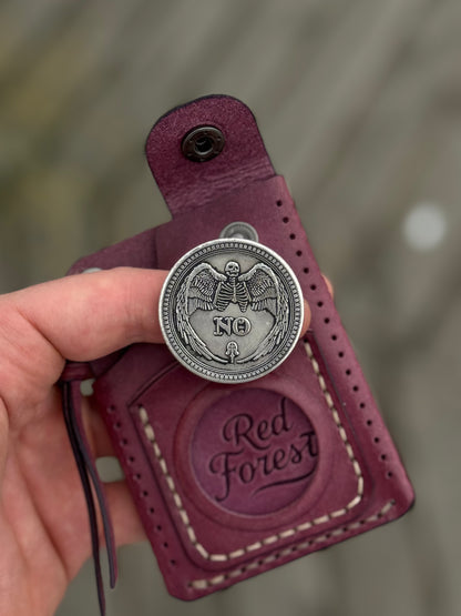Purple Leather Cardholder Coin with Skeleton embossing
