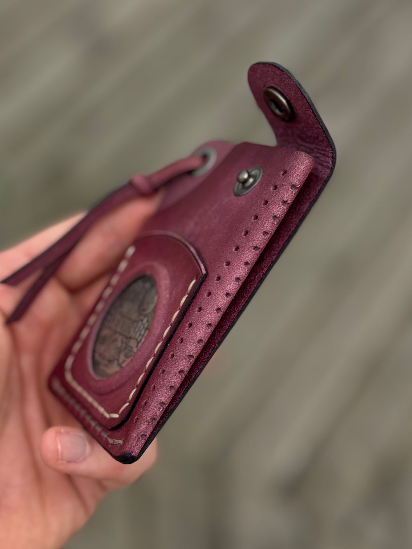 Purple Leather Cardholder Coin with Skeleton embossing