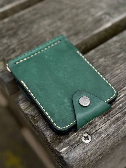Green Handmade leather Money Clip with Coin Pocket