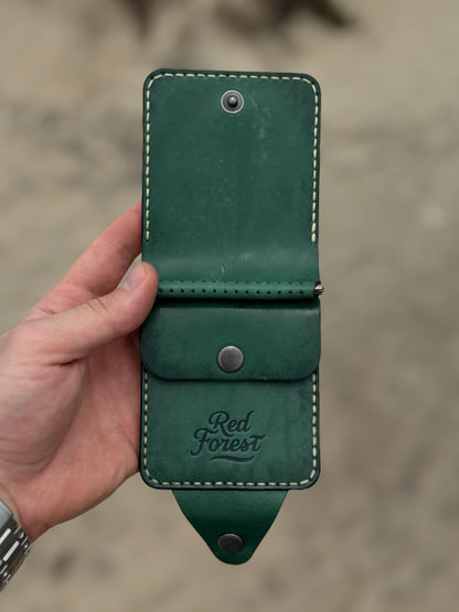 Green Handmade leather Money Clip with Coin Pocket