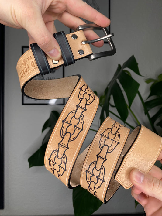 Beige Leather Belt with Chain Embossing