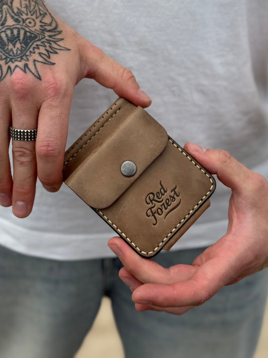 Olive Handmade leather Money Clip with Coin Pocket