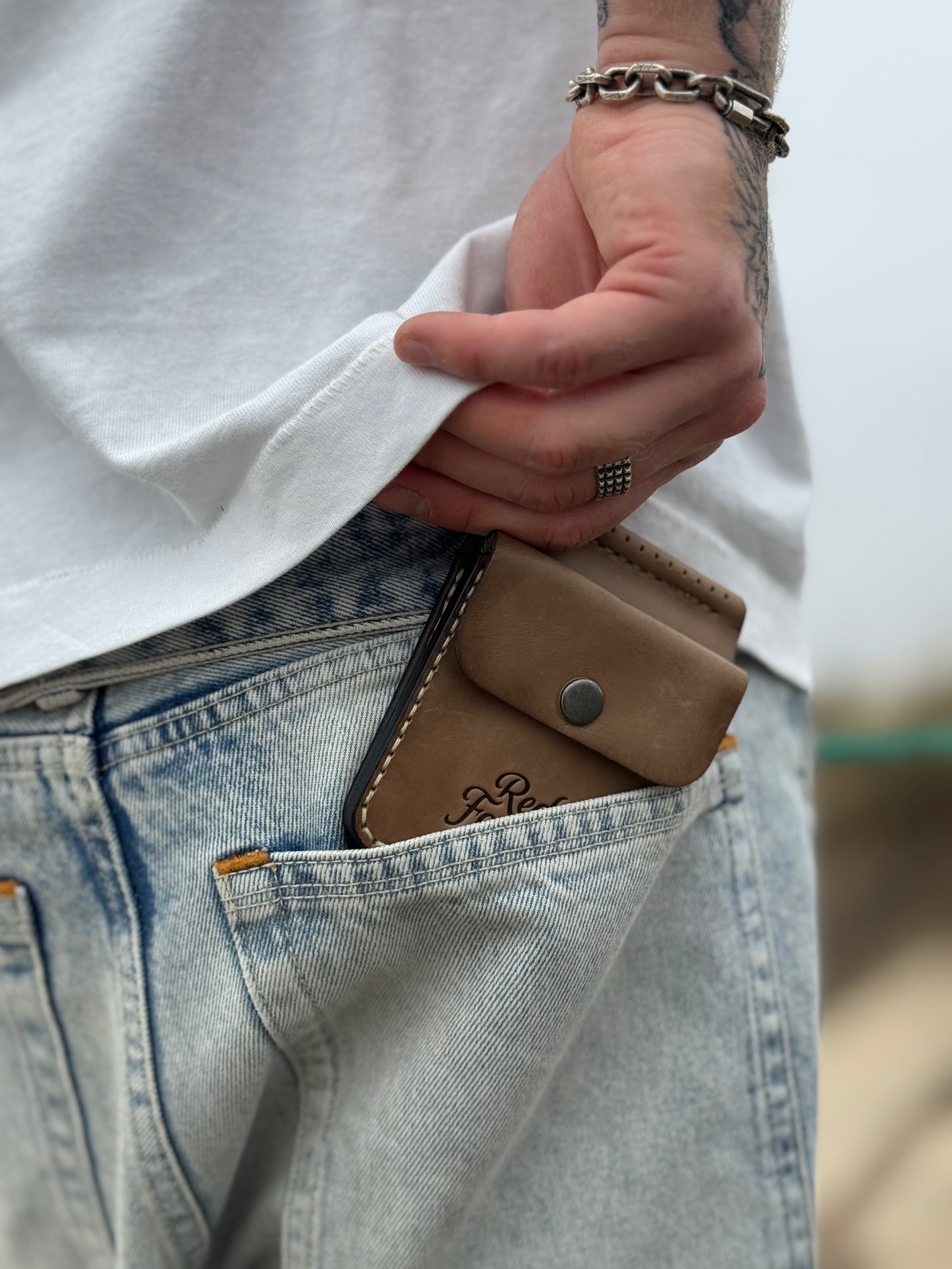 Olive Handmade leather Money Clip with Coin Pocket