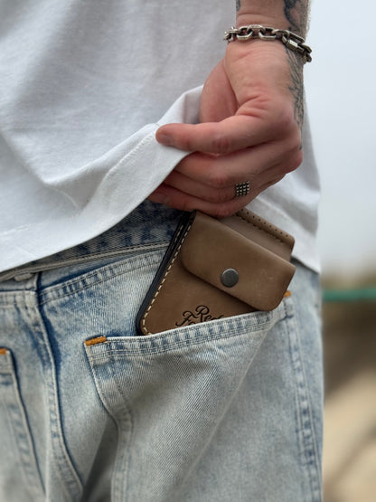Olive Handmade leather Money Clip with Coin Pocket