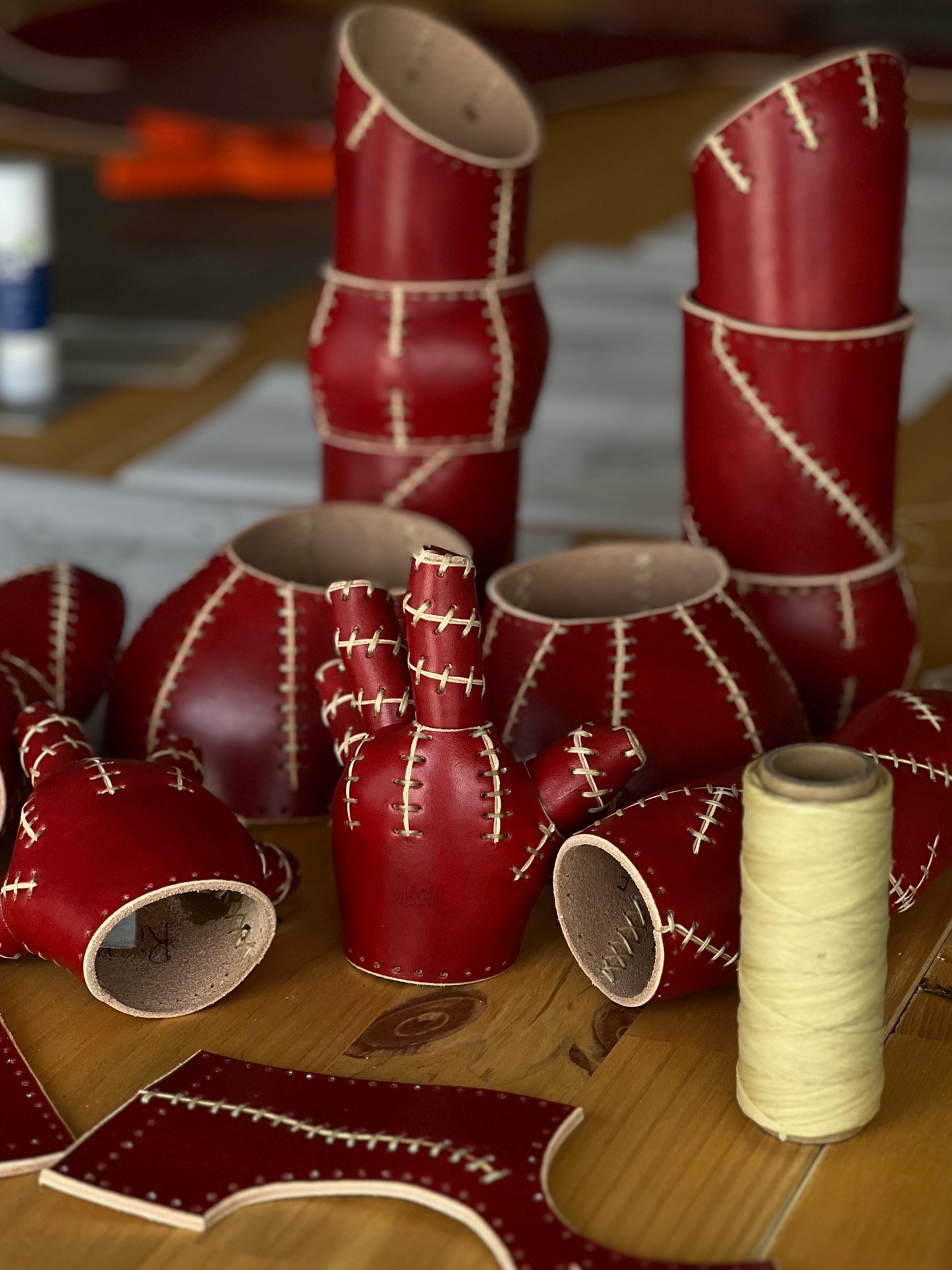 Handmade Red Leather Sculpture| Stitched Leather Art Character