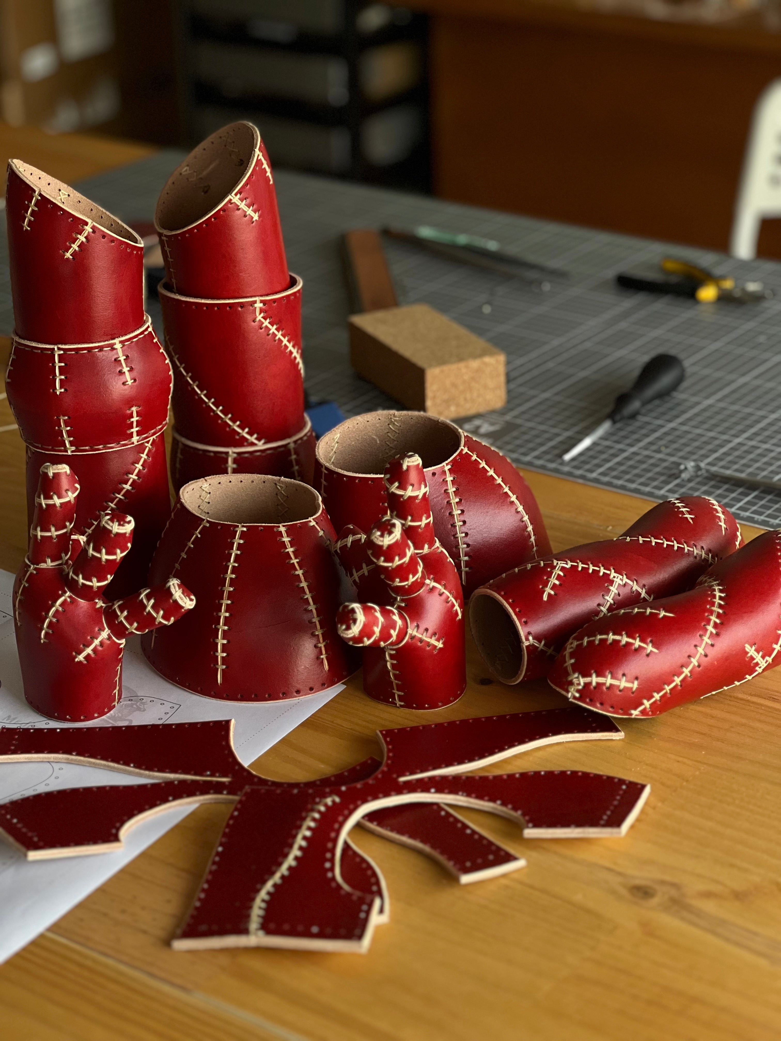 Handmade Red Leather Sculpture| Stitched Leather Art Character