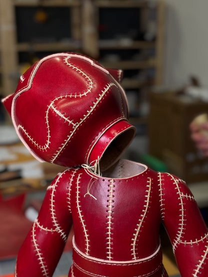 Handmade Red Leather Sculpture| Stitched Leather Art Character