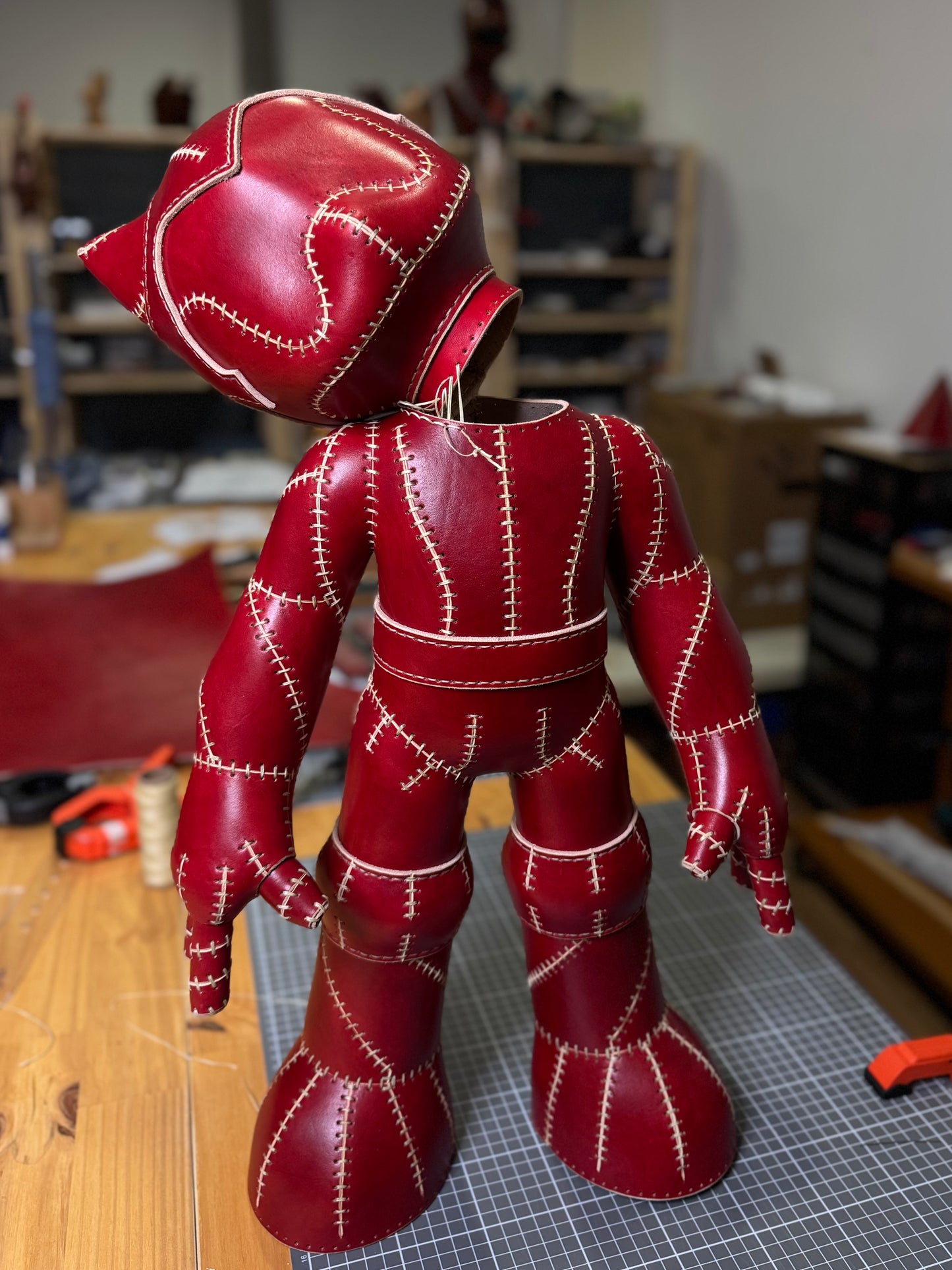 Handmade Red Leather Sculpture| Stitched Leather Art Character