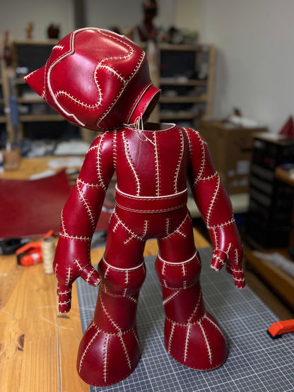 Handmade Red Leather Sculpture| Stitched Leather Art Character